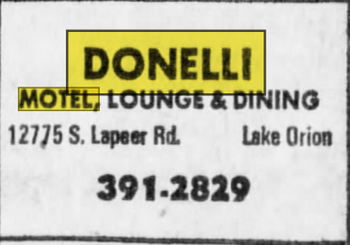 Donelli Motel Lounge and Dining - Sept 1973 Ad